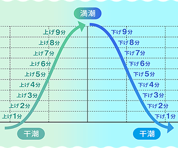 潮の満ち引きを100段階の上げ下げで示した図